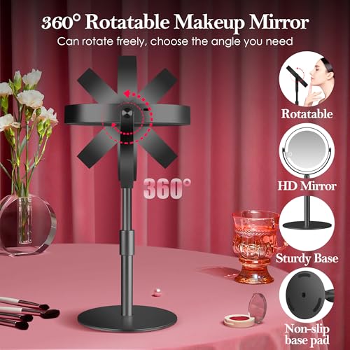 Led Makeup Mirror with Lights, 20X Magnifying Mirror, Rechargeable Magnified Makeup Mirror with 360¡ÆRotation & Height Adjustable, Detachable Vanity Mirror(Black)