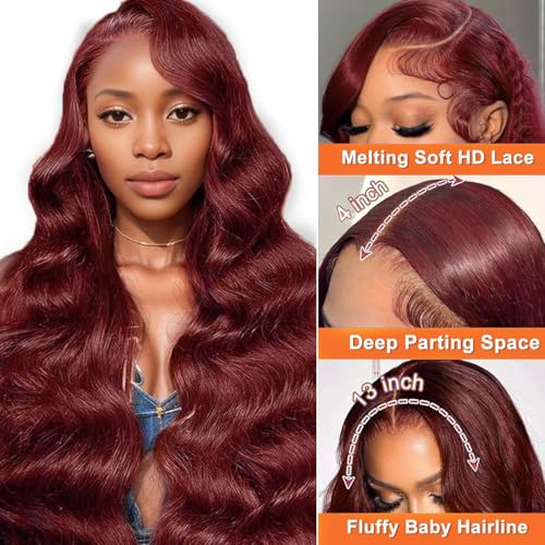 Reddish Brown Lace Front Wigs Human Hair 13x4 HD Body Wave Lace Front Wig Pre Plucked 180 Density Lace Frontal Wigs 33# Color Brown Auburn Human Hair Wig for Women 26 Inch