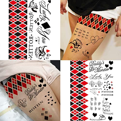 5 Sheets HQ Joker Tattoo Stickers For Women Men Adults, Halloween Temporary Tattoos Face Makeup Kit Set, Zombie Halloween Costume ave Party Accessories, Prison Prisoner Inmate Fake Tattoos