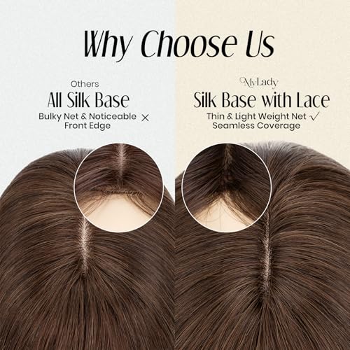MY-LADY Human Hair Toppers for Women Real Human Hair with Bangs Thin 7 * 13CM Silk Base with Lace Clip in Remy Hairpieces 150% Density 18 Inch Natural Black