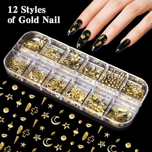 6 Boxes Nails Charms, 15 Sheets Gold Stickers, Shiny Colorful Nail Art Rhinestones Kit, 3D Nail Gems, Decals, Stickers and Pearls, Dotting Tools, DIY Accessories, Nails Decoration
