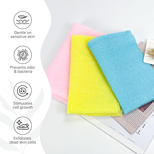 Yiclick Exfoliating Washcloth Towel¡¼3 Pack¡½- Exfoliating Body Scrubber Exfoliator, Back Scrubber for Shower Bath, Exfoliate Rags Wash Cloths, Loofah Lufa Sponge, Body Scrub & Exfoliation Women Men