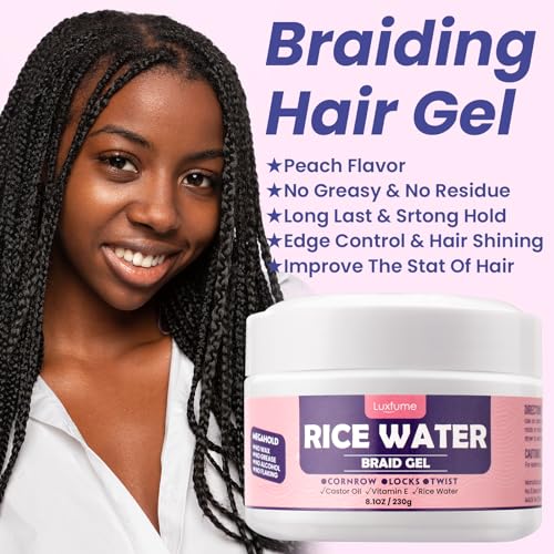 Braiding Gel Extra Hold 8.1 Oz - Great For Braids,Twist, Locs & Smooth Edges - Braid Gel Extreme Hold Adds High Shine,Edge Control,No White Residue,Braiding Hair Gel 230g