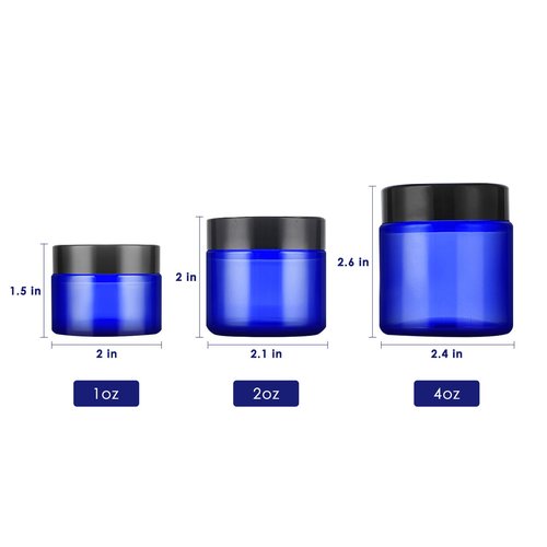 IRON BILL 1 Oz Blue Round Glass Jars with Inner Liners and Black Lids(24PCS) Empty Cream Containers Refillable Cosmetic Vials for Cosmetics, Lotions, Ointment, Body Scrubs & Balms