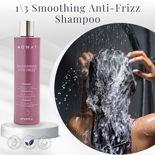 MONAT Smoothing Anti Frizz Shampoo, Deep Intensive Treatment & Blow Out Cream - Frizzy Hair Care Pack - Vegan, Natural, Heat Damage Protection, Strengthens Hair - 3 Products