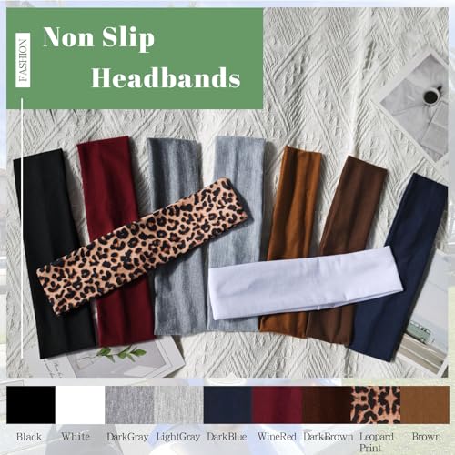 9 Pack Headbands For Women Non Slip Elastic Womens Headbands Head Bands For Women's Hair Soft Cotton Cloth Fashion Headband For Daily Workout Sports Running Yoga