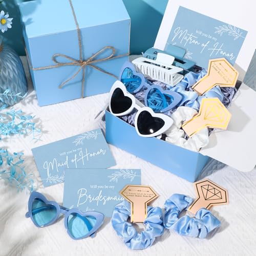 Geiserailie 40 Pcs 8 Set Bridesmaid Proposal Gifts Will You Be My Bridesmaid 4.1in Square Hair Claws Heart Sunglasses(Blue)