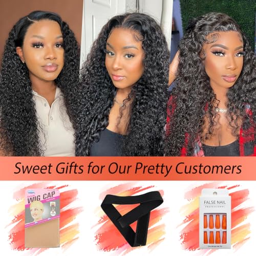 26 Inch Kinky Curly Lace Front Wig Human Hair 13x4 Wear and Go Glueless Wigs Human Hair Pre Plucked with Baby Hair HD Deep Jerry Curly Wave Lace Frontal Wigs 150% Density Full and Thick