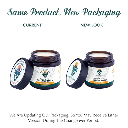 Grass Fed Beef Tallow Balm for Face and Body with Shea Butter, Organic Jojoba Oil, Honey, and Beeswax ? Beef Tallow for Skin ? Unscented Balm ? 4 oz