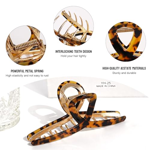 Large Metal Hair Clips - Strong Hold Gold Clips for Thick Locks - Leopard Print Claw Clips for Women and Girls