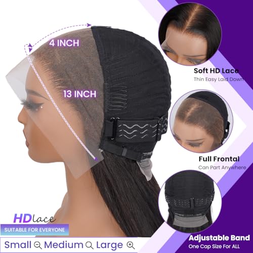 250 Density HD Lace Front Wigs Human Hair Pre Plucked Bleached Knots 13x4 Large Size Transparent Lace Frontal Wig with Baby Hair Silky Straight Human Hair Wigs for Women (Natural Color,20Inch)