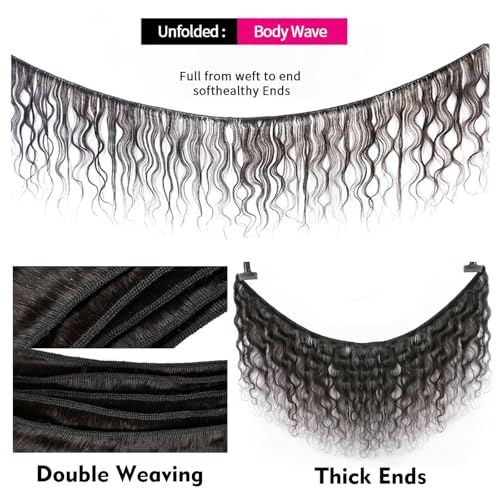Body Wave Bundles Human Hair 16 18 20 Inch Human Hair 3 Bundles 100% Unprocessed Brazilian Raw Weave Bundle Human Hair Extensions for Black Women Natural Color