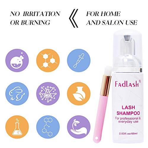 Eyelash Extension Cleanser FADLASH Lash Shampoo 60ml with a brush Wash Foaming Eyelid Cleanser Gentle Formula For Sensitive Skin Professional Salon& Self Use