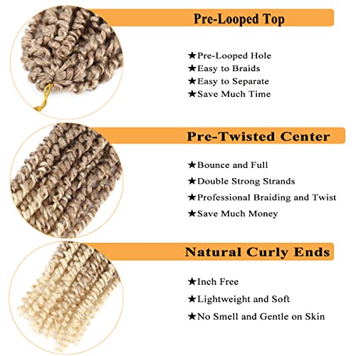 Short Passion Twist Hair 10 Inch 27/613 Ombre Blonde Pre-twisted Passion Twists Crochet Hair Pre-looped Curly Crochet Hair for Black Women (7Packs,27/613)