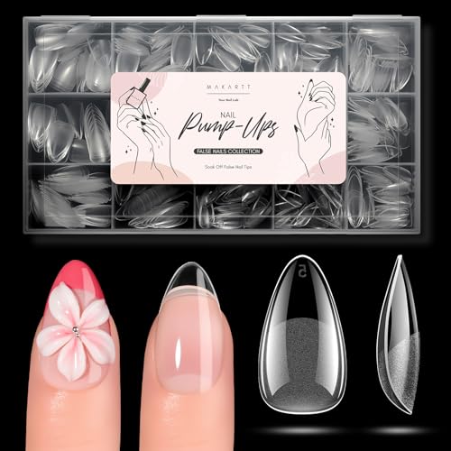 Makartt Nail Tips: Short Almond Full Cover Fake Nails 510pcs, 15 Sizes Soft Gel Half Matte Pre-shape Soak Off for Press on Nails DIY for Extension No Crease Acrylic Nail Manicure DIY Salon Home
