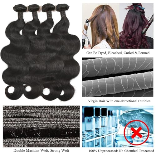 12A Human Hair Bundles 20 22 24 26 Inch Body Wave Bundles Human Hair Unprocessed Brazilian Quick Weave Hair 4 Bundles for Women Natural Color