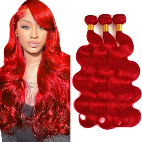 30 30 30 Inch Red Human Hair Bundles Bright Red Body Wave Bundle Peruvian Virgin Hair 3 Bundles Burgundy Body Wave Bundle Hair Weave