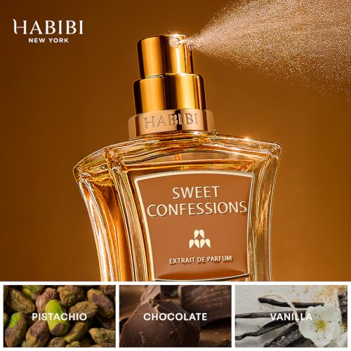 H HABIBI Sweet Confessions Extrait De Parfum, Long Lasting Unisex Cologne for Men & Women (2.5OZ) Arabian Perfume with Pistachio, Dark Chocolate, Vanilla, Tonka & Amber Notes