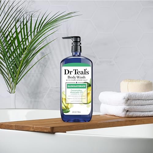 Dr Teal's Teal's Body Wash with Pure Epsom Salt, Glow & Hydrate with Avocado, 24 fl oz (Pack of 4)