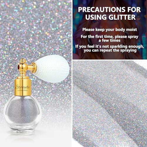 Etercycle Body Glitter Spray, Silver Hair Glitter Extra Fine Face Shimmer Powder, Long-Lasting and Quick-Drying Body Glitter Sparkly Glitter Gifts for Rave Clothes Nail Art Easter Halloween Crafts