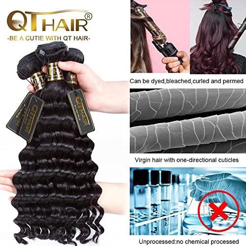 QTHAIR 16a Brazilian Loose Deep Wave Human Hair Wigs Bundles for All Women 10" 12" 14" Loose Deep Wave Human Hair Bundles Virgin Hair Extensions Loose Deep Curly Hair