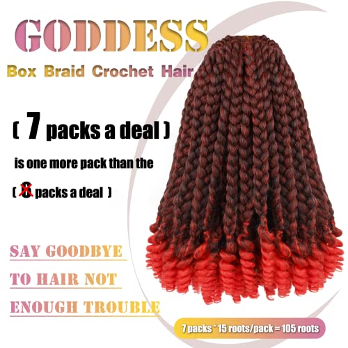 Short Goddess Box Braid Crochet Hair For Black Women and Baby Kids- 7 Packs 10 Inches Ombre Red, Synthetic Hair With Toni Curl Ends Extensions (10 Inch-7Packs,T1B/Red)