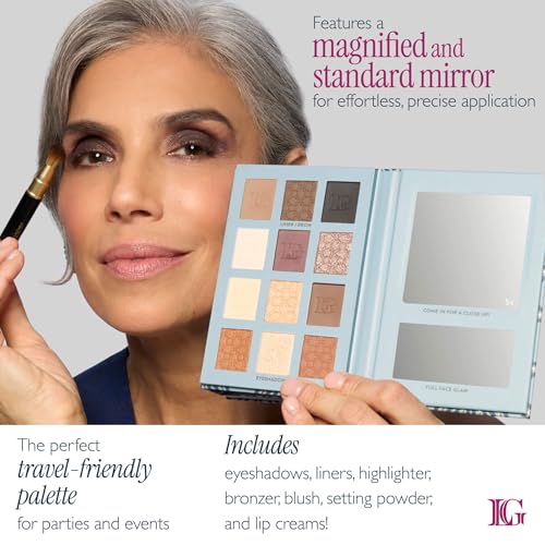 LAURA GELLER NEW YORK RSVP-Ready Big Night Out Full Face Travel Makeup Palette - All-in-One Set includes Eyeshadows, Eye Liners, Blush, Bronzer, Highlighter, Setting Powder, and Lip Creams