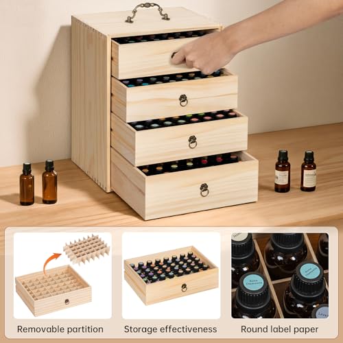 TORIBIO Essential Oils Box for 192 Bottles, Wooden Essential Oils Storage Organizer Holds 5 10 15 20 30 ml for Young Living & Doterra Bottles