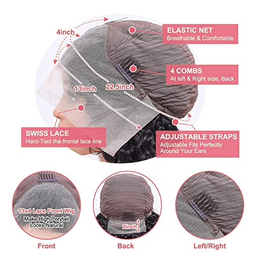 Deep Wave Lace Front Wigs Human Hair for Black Women 13¡¿4 Human Hair Lace Front Wigs Pre Plucked With Baby Hair 180% Density Natural Hairline Brazilian Virgin Hair Wigs (20inch)