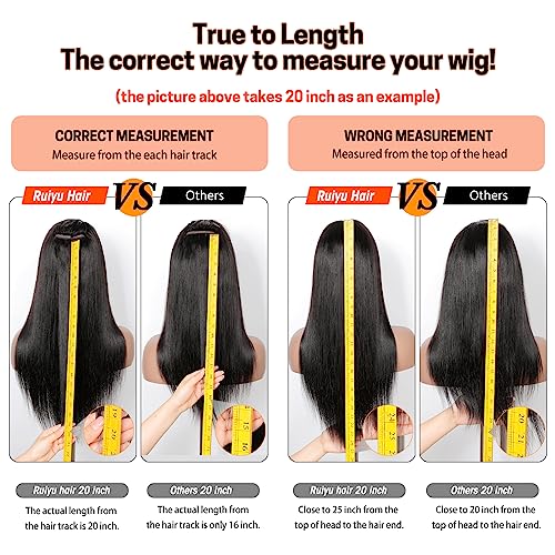 Ruiyu 250 Density 2x4 HD Lace Front Wigs Human Hair Wigs with Bangs for Black Women Straight Wear and Go Glueless Lace Closure Wigs for Beginners 100% Brazilian Virgin Human Hair Middle Part 20 Inch