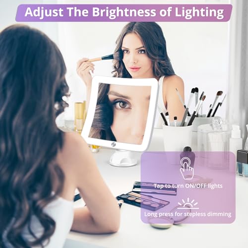 Fabuday 30X Lighted Magnifying Mirror with Lights - Makeup Mirrors with Suction Cups and Magnification for Bathrooom, Dual Power Supply, Adjustable Lighting, Light Up Magnified Mirror Square