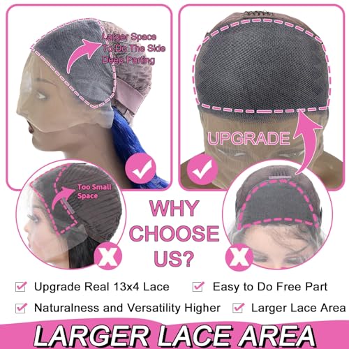 30 Inch Dark Blue Lace Front Wigs Human Hair 180% Density 13x4 HD Transparent Body Wave Lace Frontal Human Hair Wig Blue Glueless Colored Wigs for Women