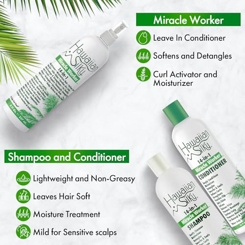 Satin Bonnet with 14 in 1 Miracle Worker Hair Moisturizer, Shampoo, and Conditioner Gift Set. Includes Gift Bag. Pamper Yourself or a Friend (Hearts)