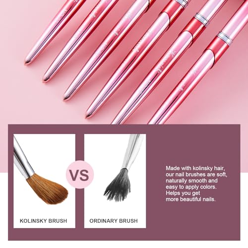Acrylic Nail Brush Set, Size 02/06/08/10/12/16 Kolinsky Nail Art Brushes for Acrylic Application, Sturdy Handle Oval Shaped Acrylic Powder Nail Design Tools for Professional Manicure DIY Home