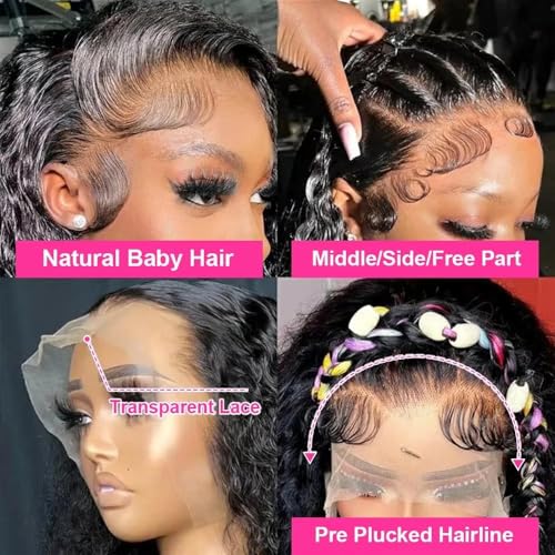 13x4 HD Lace Frontal Human Hair Deep Wave Ear to Ear Lace Frontal Closure Free Part 12 Inch Unprocessed Brazilian Curly Virgin Hair Extensions HD Lace Closure for Black Women Pre Plucked Natural Black