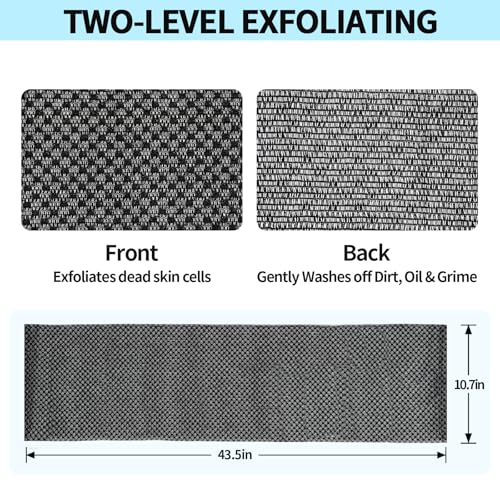 Exfoliating Washcloth Shower Towels, Premium Japanese Exfoliating Body Scrubber, Upgraded Loofah Sponge Rich in Silver Ion and Carbon Fiber, Face & Body Scrub Exfoliator with 2 Levels, Longer