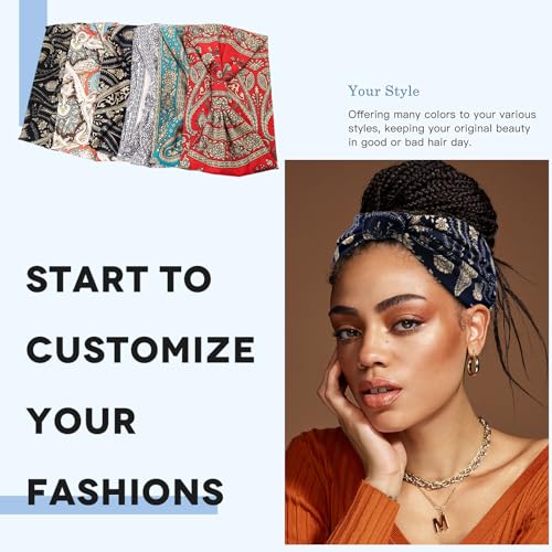 Yeshan Wide Headbands for Women Boho Knotted Head Wraps Turbans Non Slip Bandana Headbands Sport Yoga Workout Stretchy Hair bands,Pack of 6