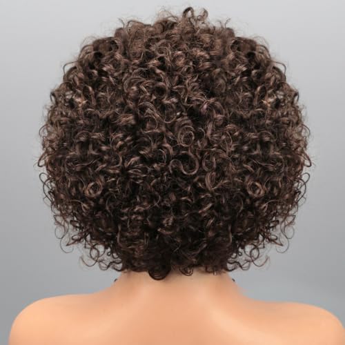 Short Curly Pixie Cut Wig Human Hair Chocolate Brown 5X5 Glueless Wigs Human Hair Pre Plucked Pre Cut Brazilian Brown Pixie Wigs for Black Women 8 Inch