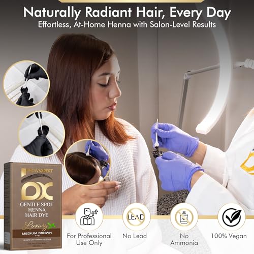 BROWSXPERT Professional Shading Touch-Up Kit ? Herbal Henna with Mixing Dish, Stir & Brush | 3.5g | Medium Natural Brown