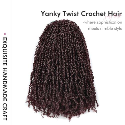 Toyotress Yanky Twist Crochet Hair - 8 Inch 8 Packs (30 Strands/Pcs) Fluffy Spring Mini Twist Passion Twist, Wine Red Pre-Looped Crochet Braids Braiding Hair (8 Inch, 99J-8P)