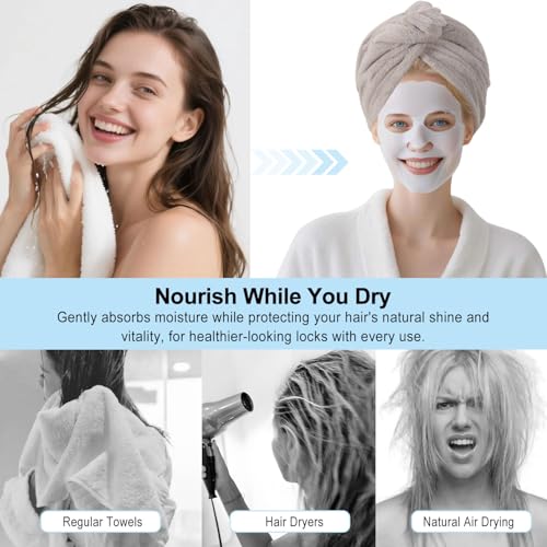 2 Packs Single Layer Microfiber Hair Turbans - Drying Wrap for Women (Blue,Gray)