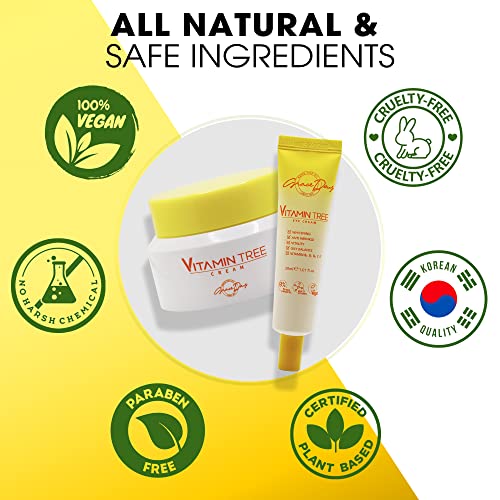 100% Certified Vegan Vitamin Tree Cream. Contains Vitamin C, Provitamin B5, vitamin E & B3. Effective Against Acne & Dark Spots and Sun Damage. Anti-Aging, Anti-Wrinkle Day and Night Cream with Natural Ingredients. 1,69 oz ? Made in Korea (Face Cream)