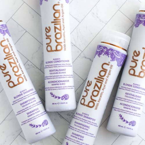 Pure Brazilian Always Blonde Shampoo with Keratin, Acai & Argan Oil, Purple Shampoo for Color-Treated Hair, Sulfate-Free, 13.5 Fl Oz