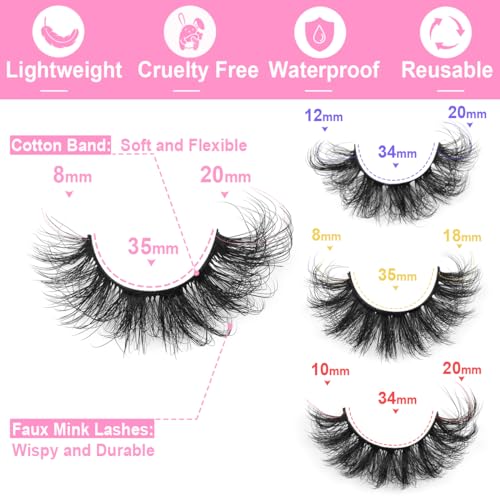 Mink Lashes Fluffy Faux Mink Eyelashes Wispy 20mm Long D-Curl Lashes Russian Cat Eye Strip Lashes Extensions Eyelashes Pack 20 Pairs
