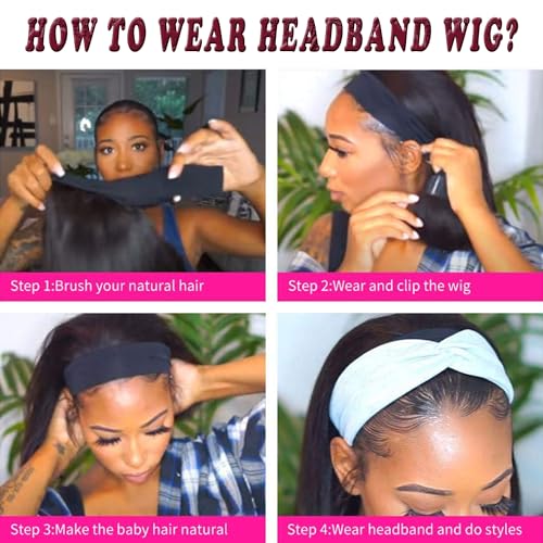 Headband Wig Deep Wave Human Hair Wigs Virgin Hair Brazilian Remy Hair Glueless Non Lace Front Wig for Black Women Wear and Go Wigs Deep Curly Wave Headband Wig (30 Inch, Natural Color)