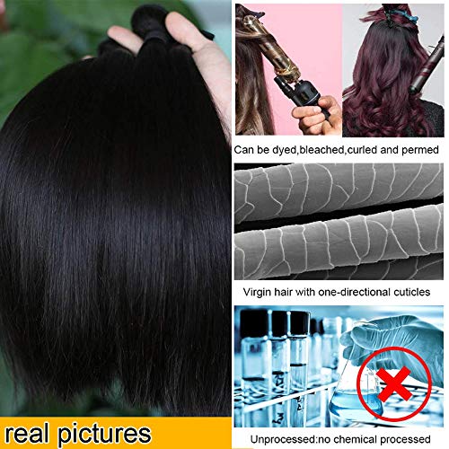 QTHAIR 16A Brazilian Straight Human Hair Bundles with Frontal(16 18 20+14,Natural Black) Brazilian Straight Virgin Hair with 13x4 Lace Frontal 100% Unprocessed Human Hair Weave with Frontal