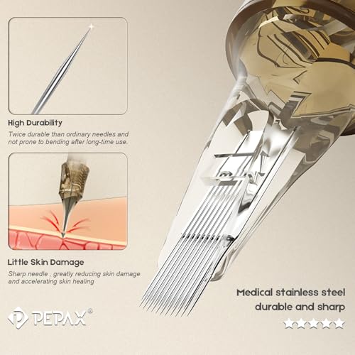 PEPAX Lance Tattoo Cartridge Needle 1223CML - 20Pcs Tattoo Needles Cartridge #12 Standard 23 Curved Magnum Tattoo Cartridges Diameter 0.35mm Long Taper 5.0mm Membrane Makeup Tattoo Machines