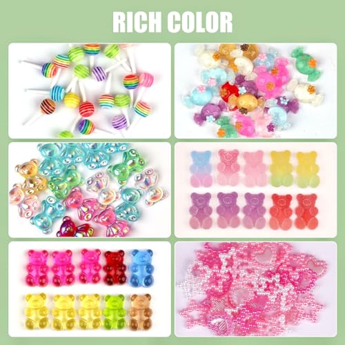 3D Resin Nail Charms Mix Rabbit Flower Bear Bowknot Nail Accessories Gummy Star Heart Lollipop Acrylic Hollow Heart Beads for Women's Manicure Making DIY Crafts(18 Charms)