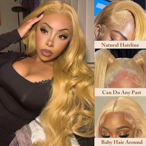 24 Inch Honey Blonde Wig Human Hair 200 Density 13x6 Blonde Wig Human Hair Body Wave Lace Front Wigs Human Hair Pre Plucked Colored 27# Lace Frontal Wigs for Women