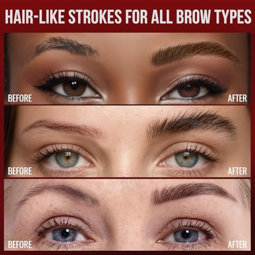 Vevivia Eyebrow Pencils for Women - Eyebrow Pen with Dual-Brush-Tip & Curved Tip for Natural Fuller-Looking Brows, Precise Hair-Like Strokes for All Brow Types, Last All-Day Brow Makeup, Dark Brown